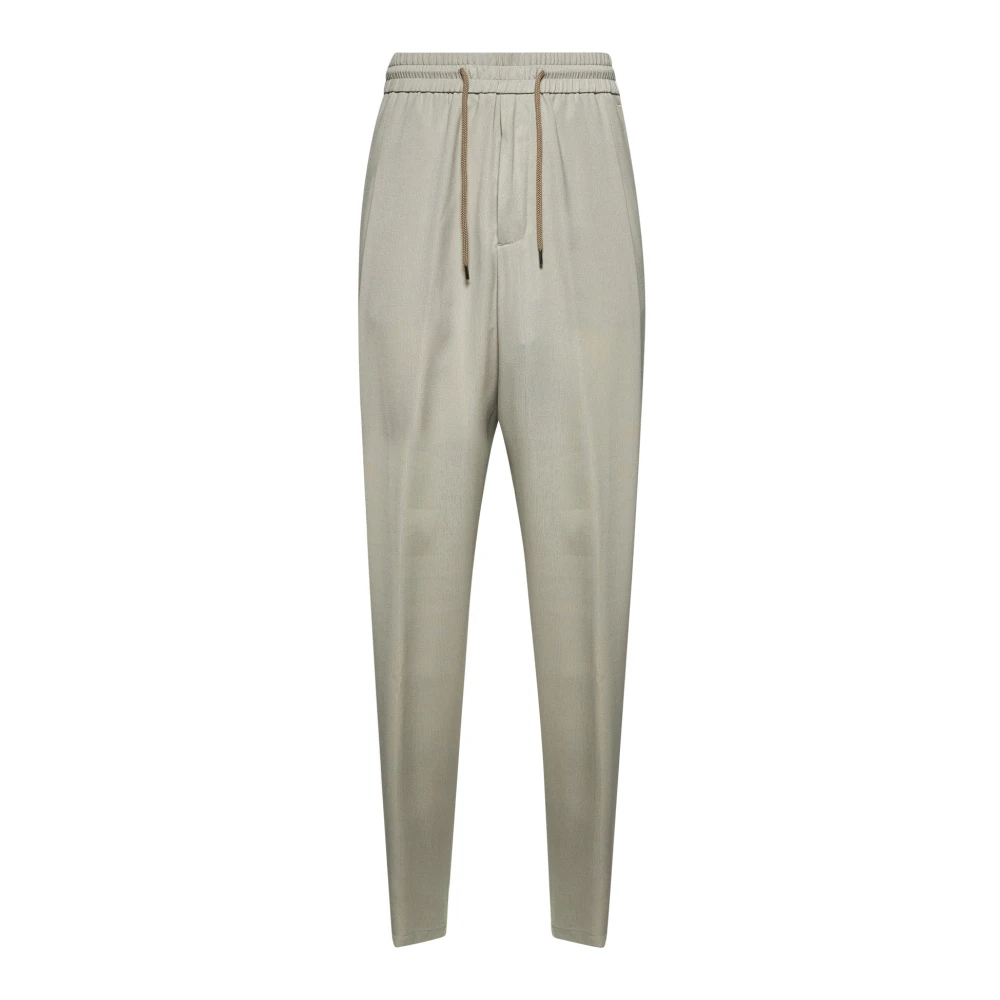 Giorgio Armani Beige Cupro Broek met Koordtaille Gray Heren