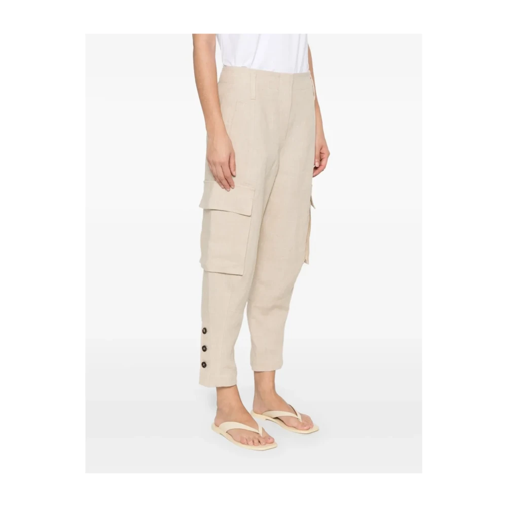 BRUNELLO CUCINELLI Beige Linnen Broek Elegante Stijl Beige Dames