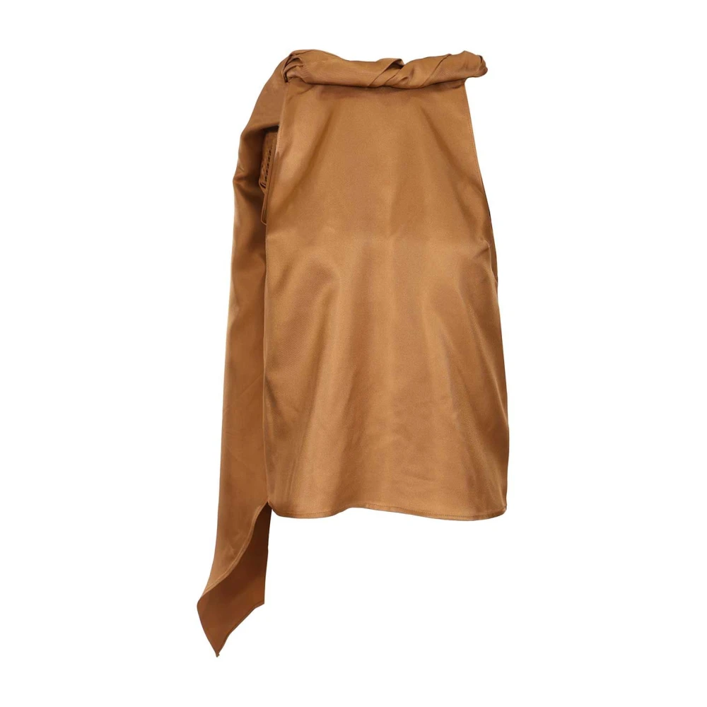 Loulou Studio Women's Beige Sleeveless Tops, M, Wilma Twisted Collar Top