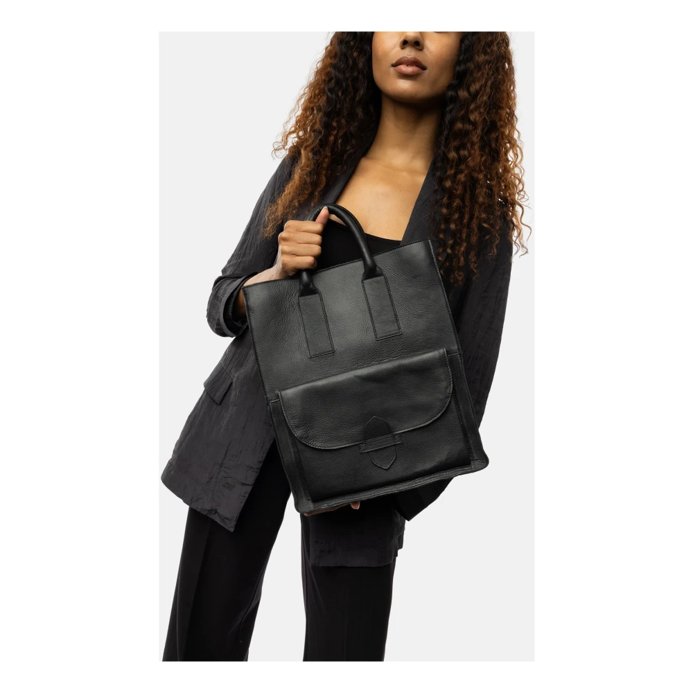 Re:designed Zwarte leren Shopper Tas Felicia Black Dames