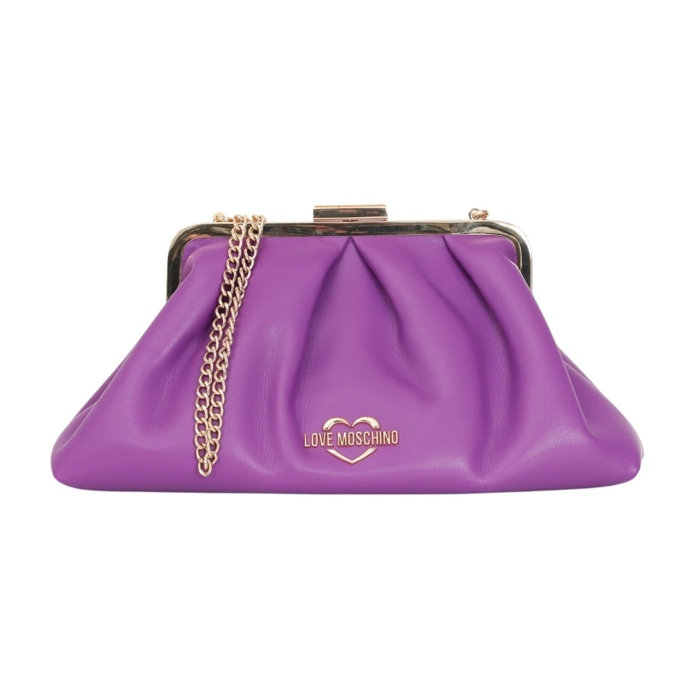 Love Moschino Paarse Clutch Tas met Gouden Ketting en Hart Logo Purple Dames
