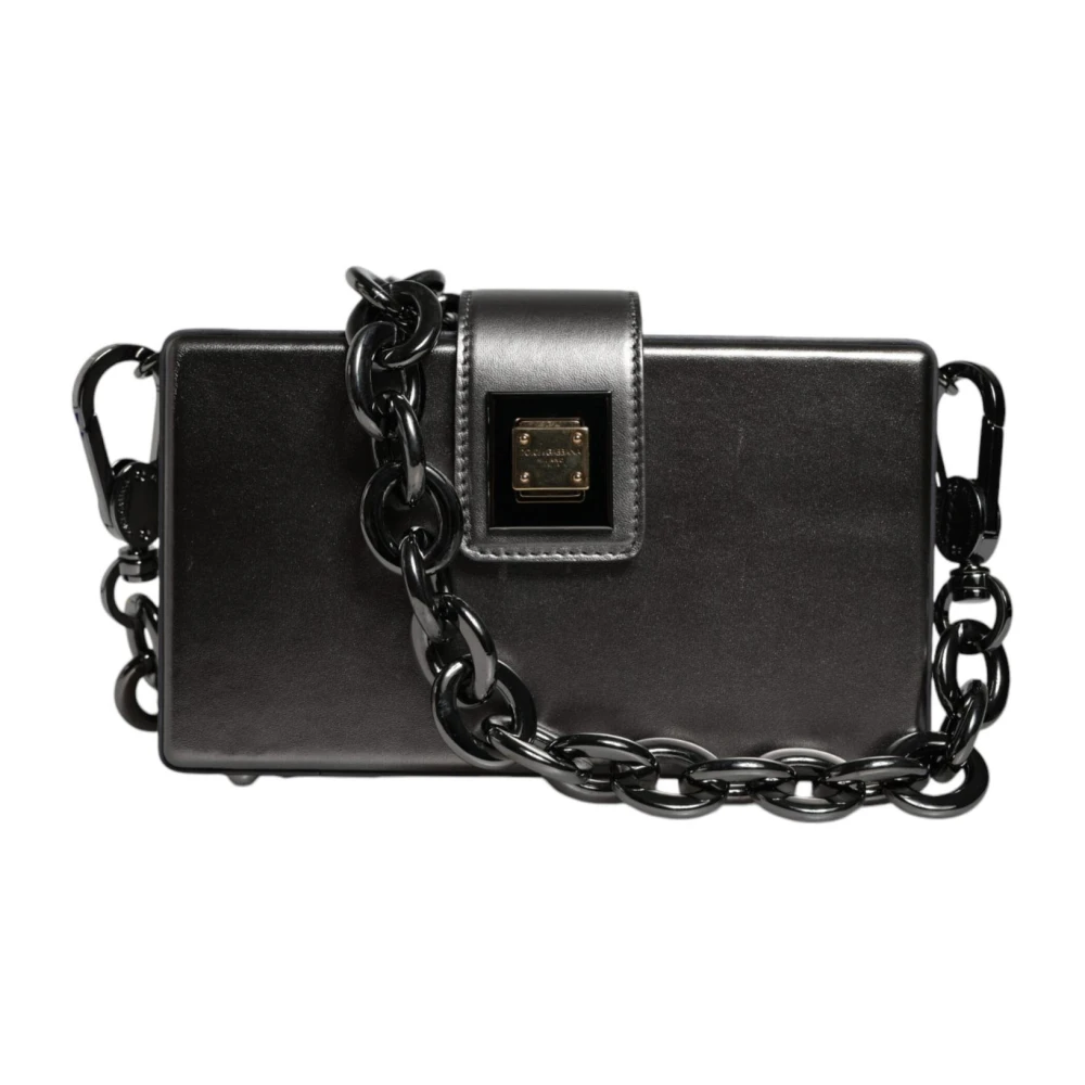 Dolce & Gabbana Metallic Grey Leren Schoudertas met Kettingriem Gray Dames