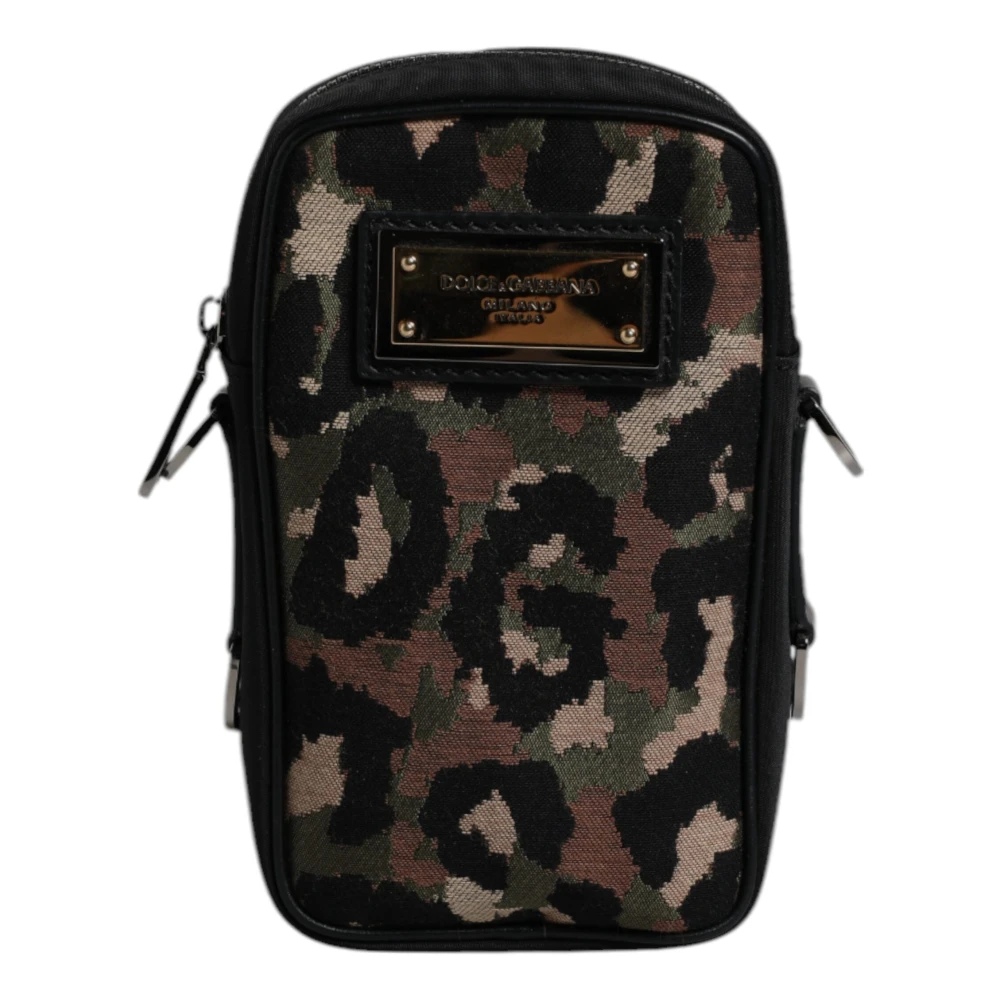 Dolce & Gabbana Unisex Multicolor Leopard Jacquard Logo Plaque Shoulder Bag