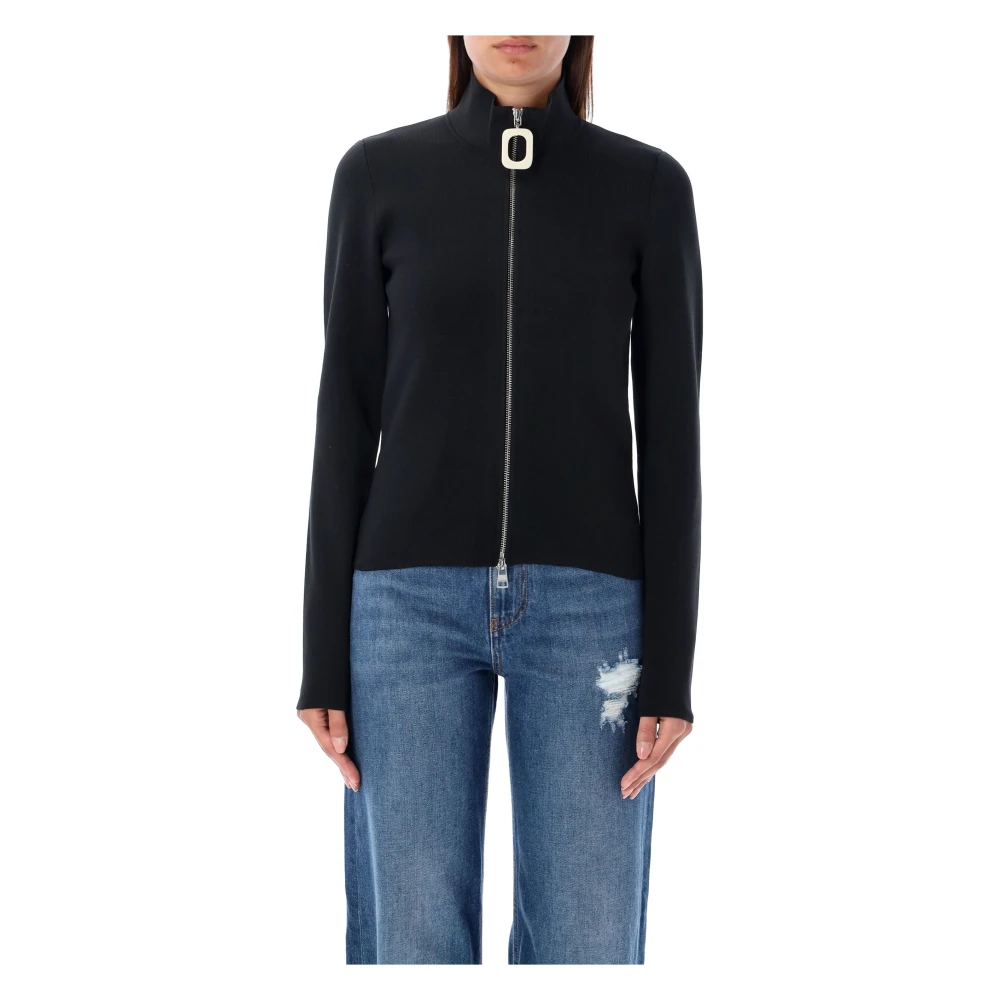 JW Anderson Zwart Gebreid Vest Met Rits Aw24 Black Dames