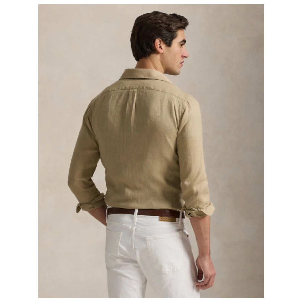 Polo Ralph Lauren Aangepaste Linnen Overhemd Beige Heren