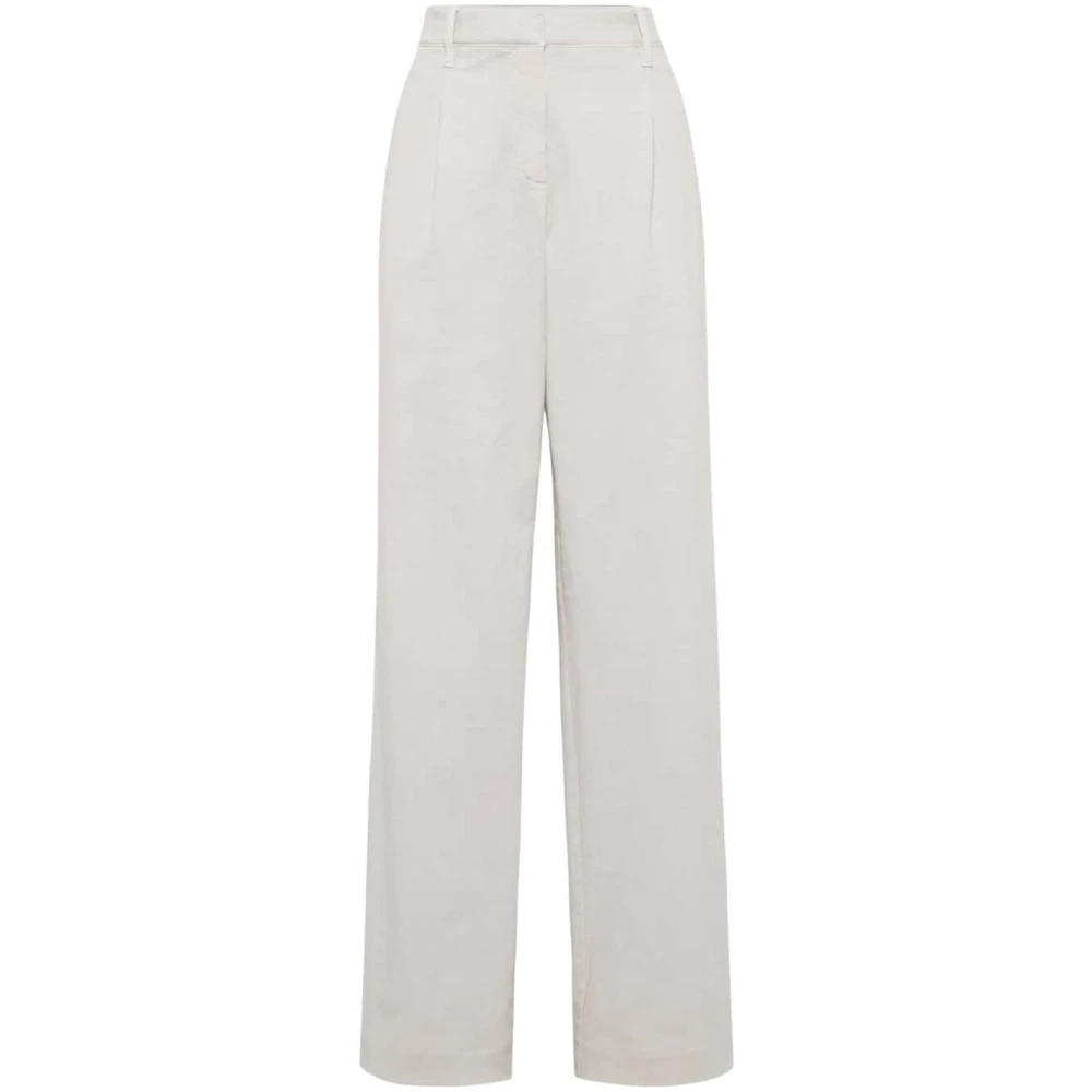 BRUNELLO CUCINELLI Beige Katoenmix Geplooide Broek Beige Dames