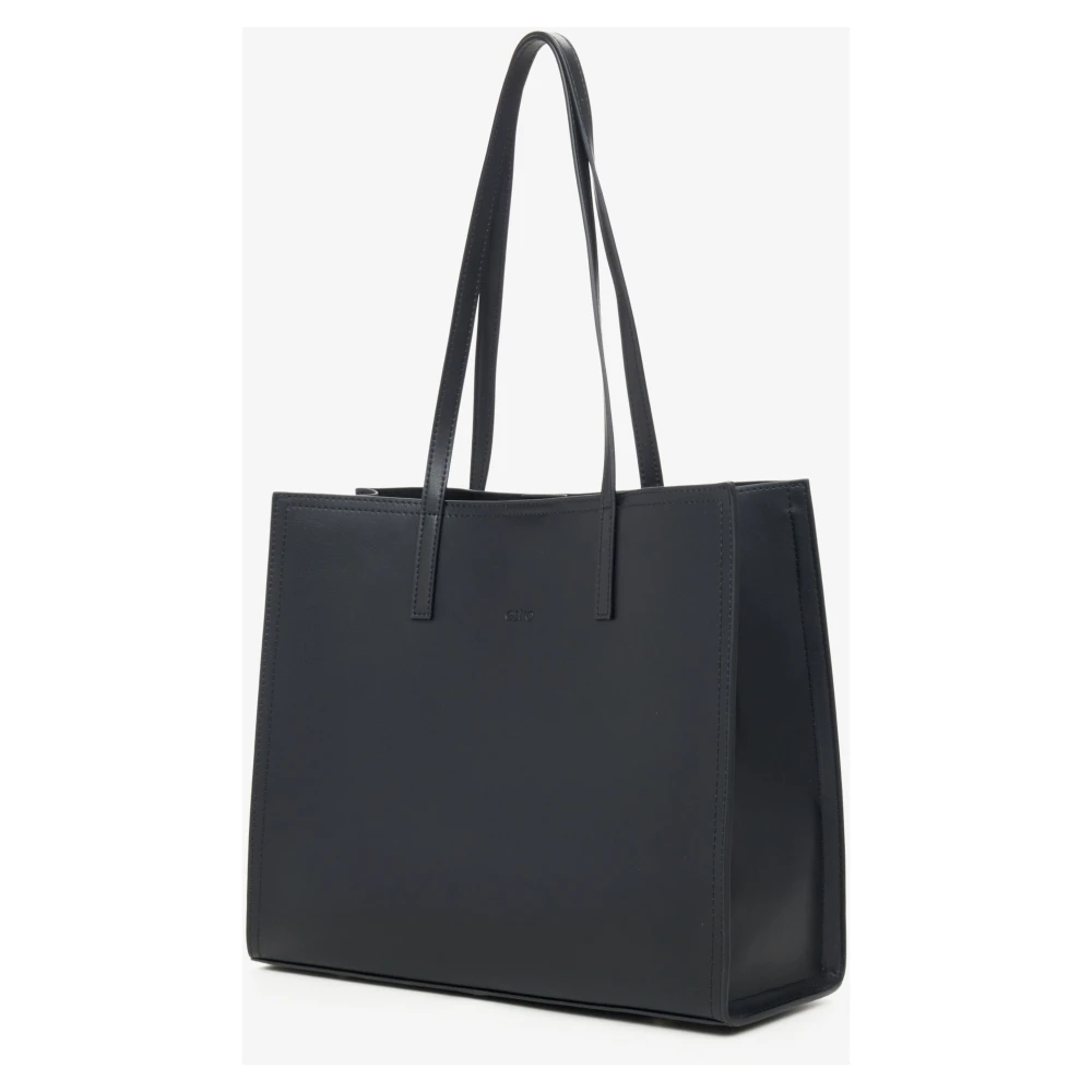 Estro Dames Zwarte Leren Shopper Tas met Matte Afwerking Er00115673 Black Dames