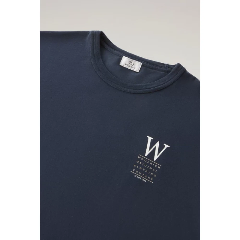 Woolrich Biologisch Katoenen Visprint T-Shirt Blue Heren