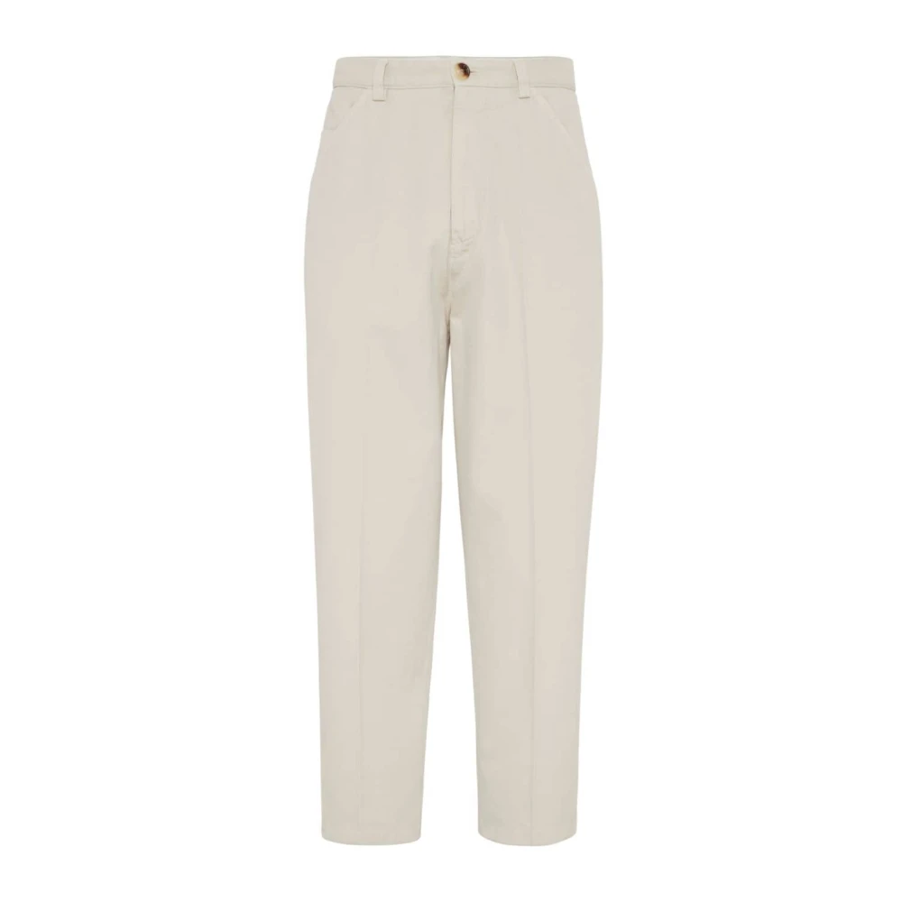 BRUNELLO CUCINELLI Beige Katoenen Broek met Voorknoop Beige Heren