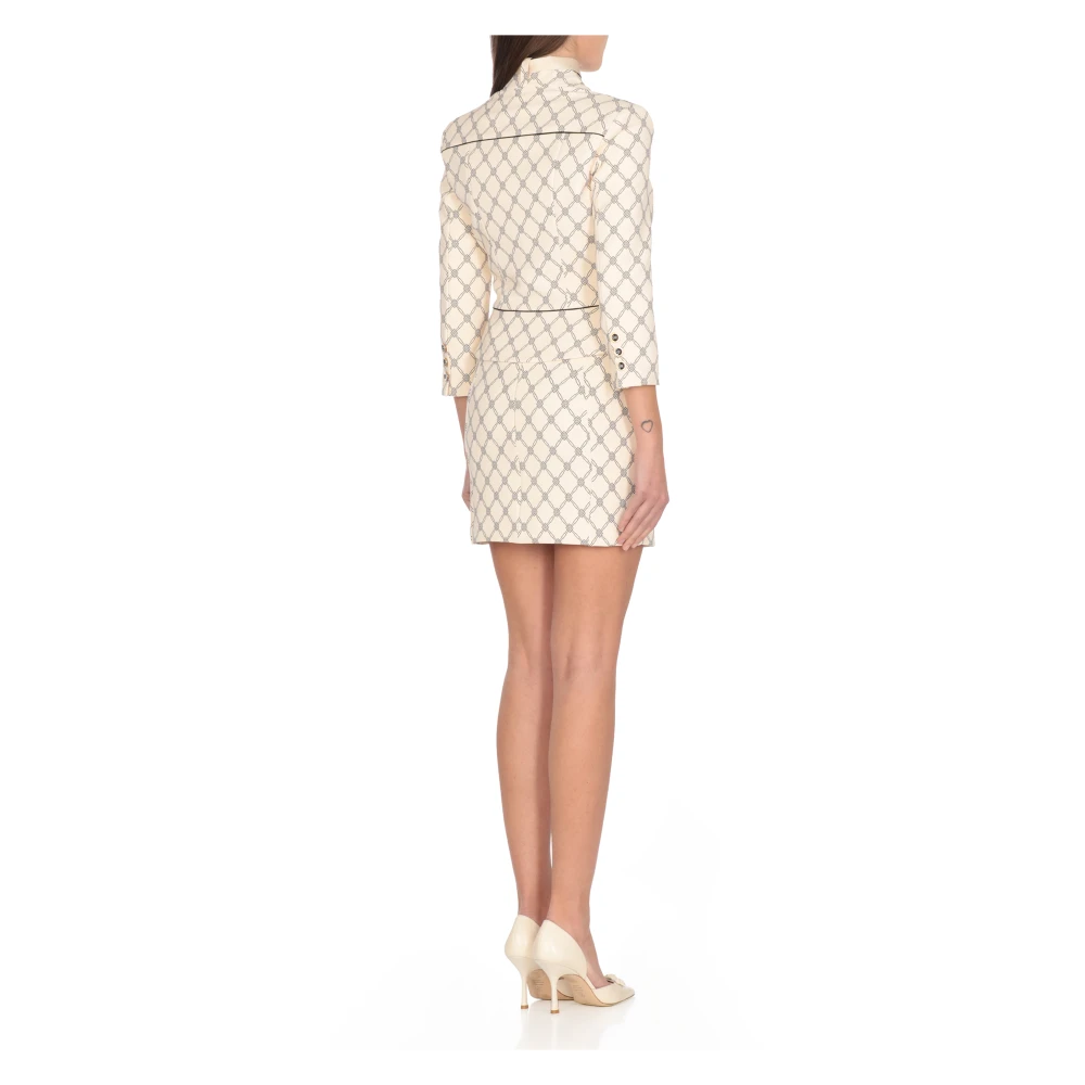 Elisabetta Franchi Ivoor Crepe Jas met Contrasterend Patroon Beige Dames
