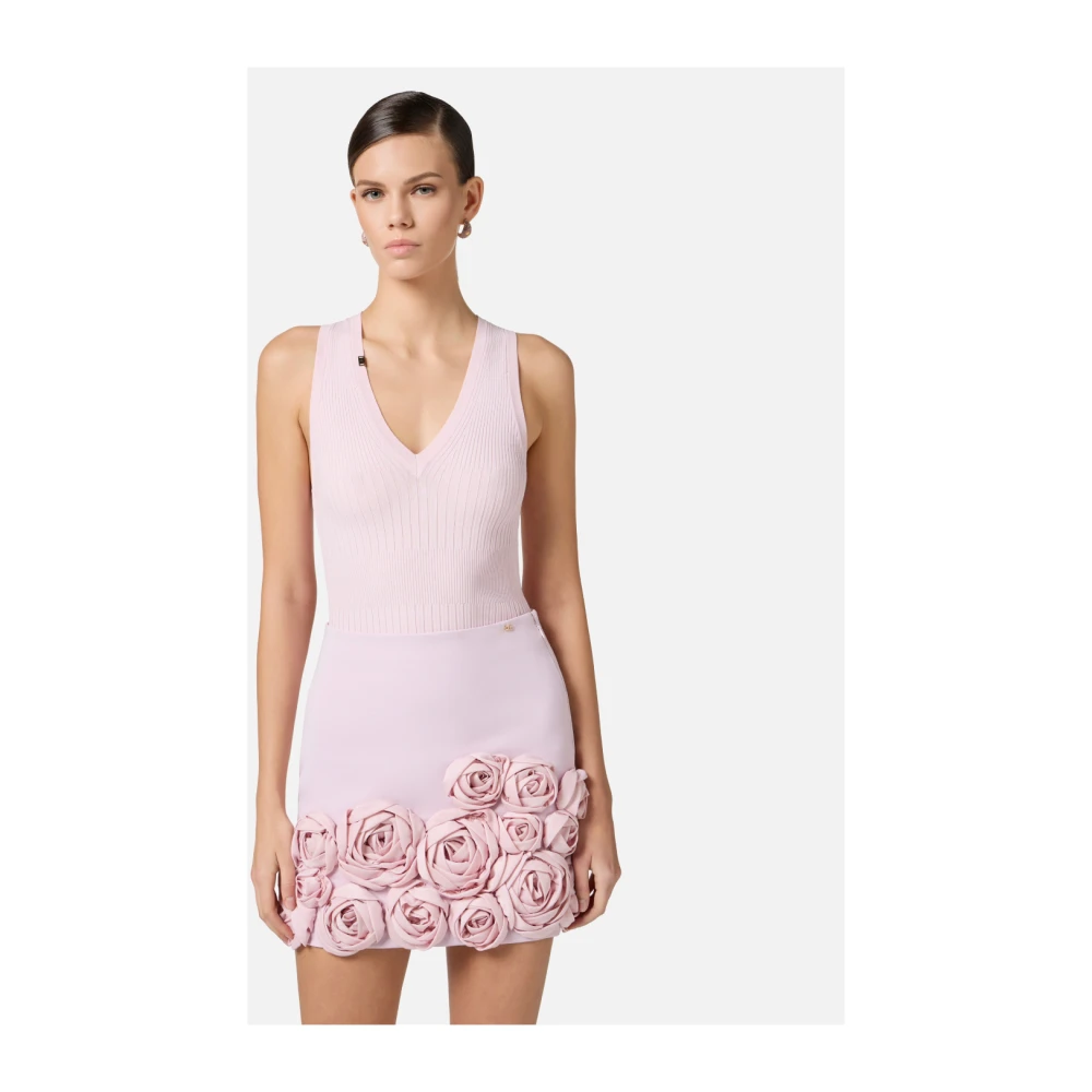 Elisabetta Franchi Roze Mouwloze Top met brede hals Pink Dames