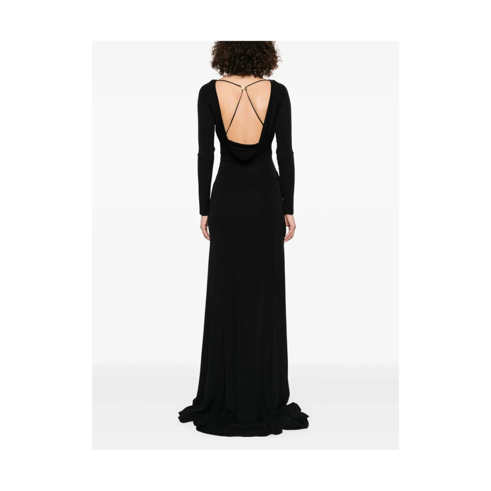 Elisabetta Franchi Zwarte Spaghettibandjes Cowl Jurk Black Dames