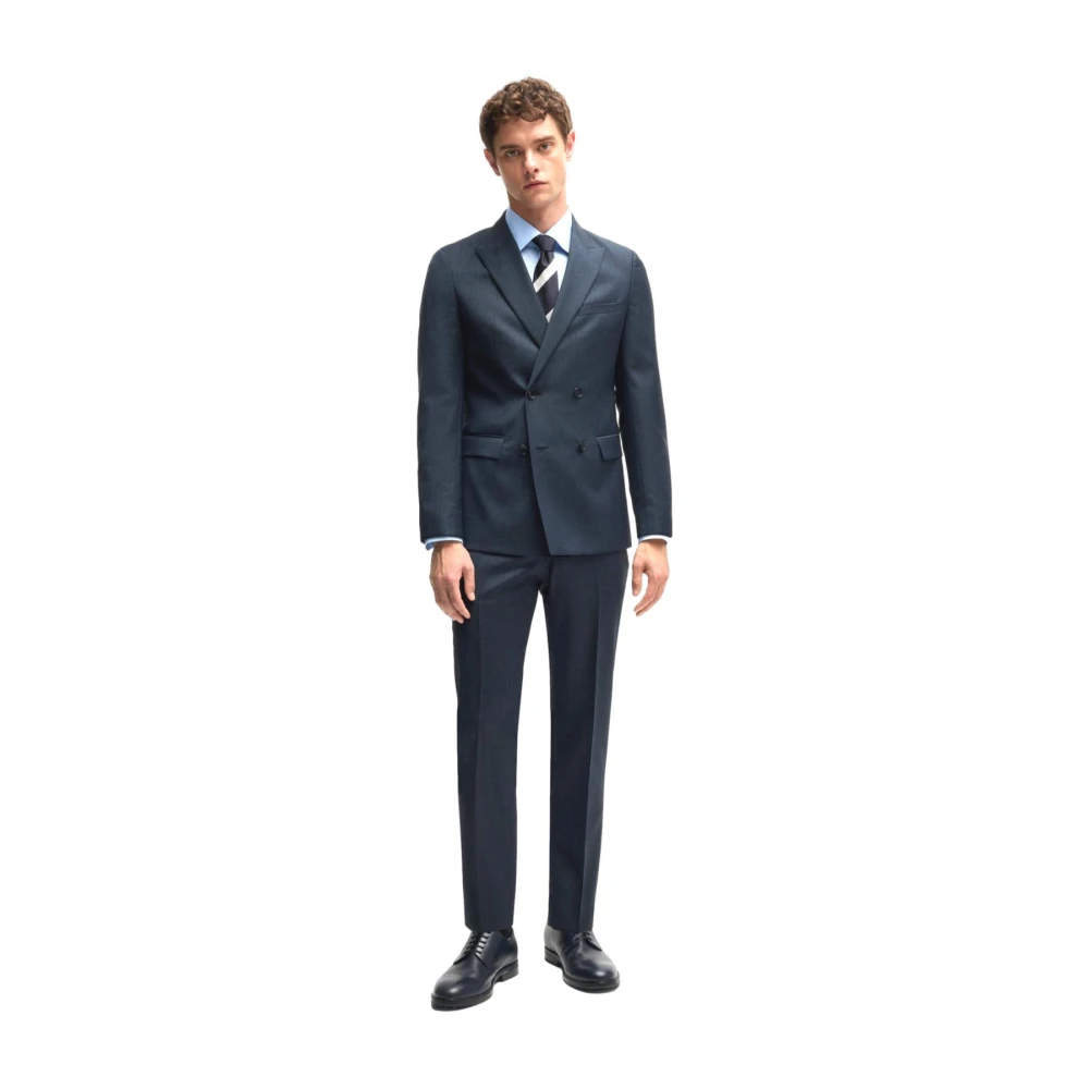 Hugo Boss Slim Fit Wol Double-Breasted Pak Blauw Blue Heren