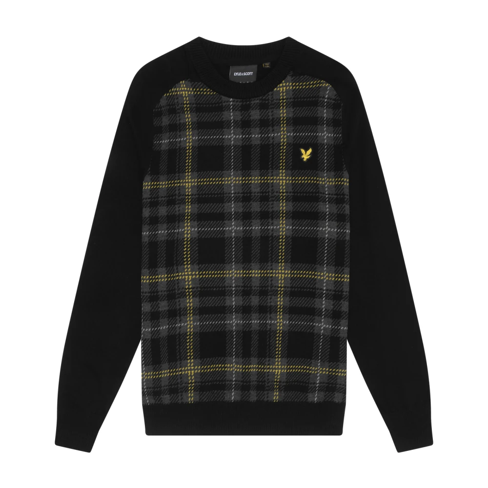 Lyle & Scott Men's Black Tartan Jumper - Round-Neck Knitwear - Xl - Knitwear