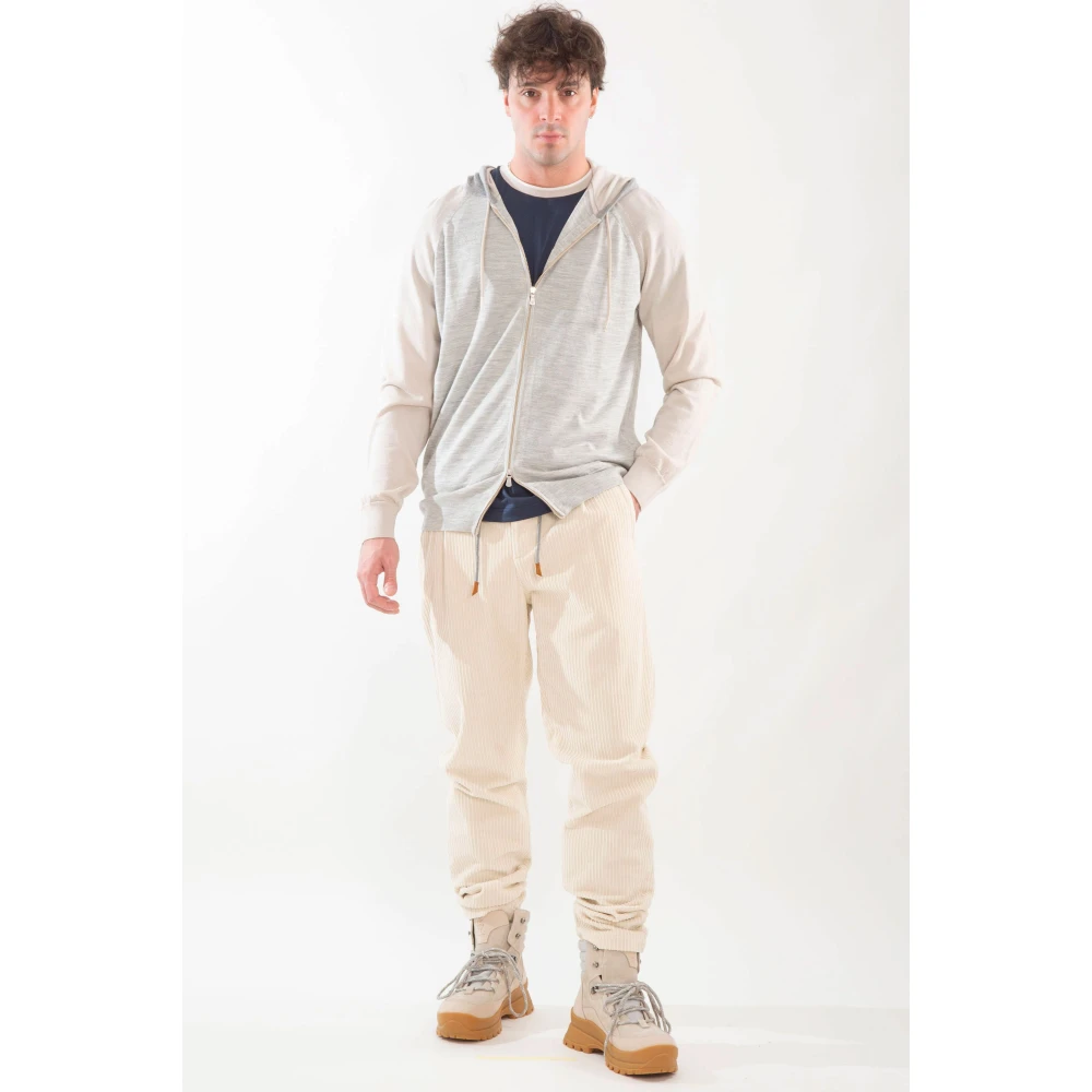 Eleventy Zijden Merino Gebreide Hoodie Beige Heren