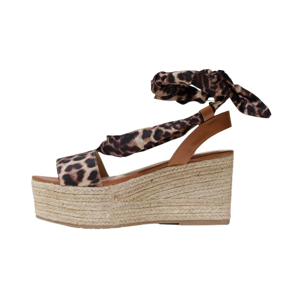 Liu Jo Donna Marrone - Sandali Con Zeppa E Lacci Con Stampa Leopardata - Shoes - 39 Eu