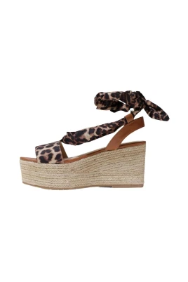 Leopardmönstrade Plattform Sandaletter med Snörning