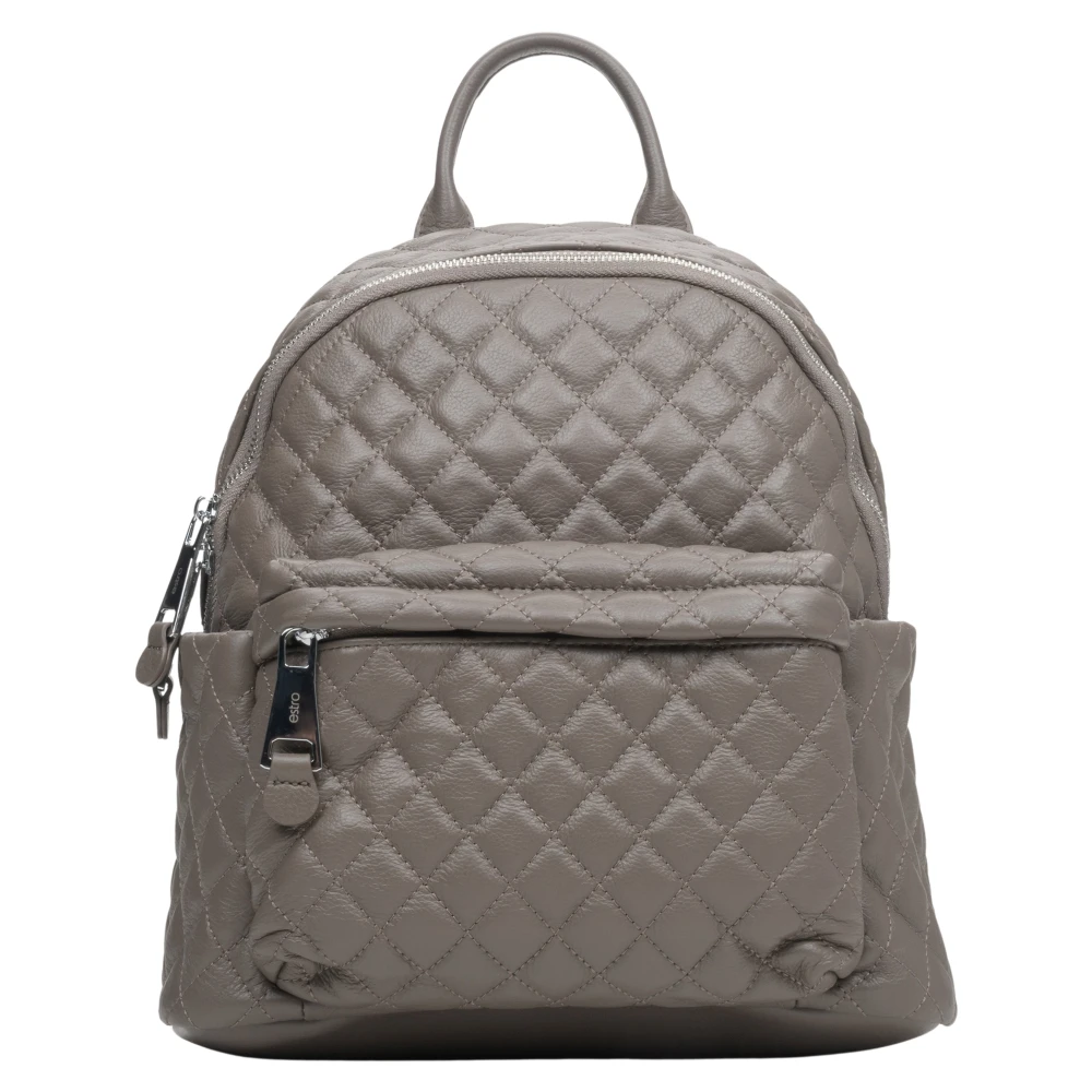 Estro Dames Donkergrijze Rugzak gemaakt van Gewatteerd Echt Leer Er00112158 Gray Dames