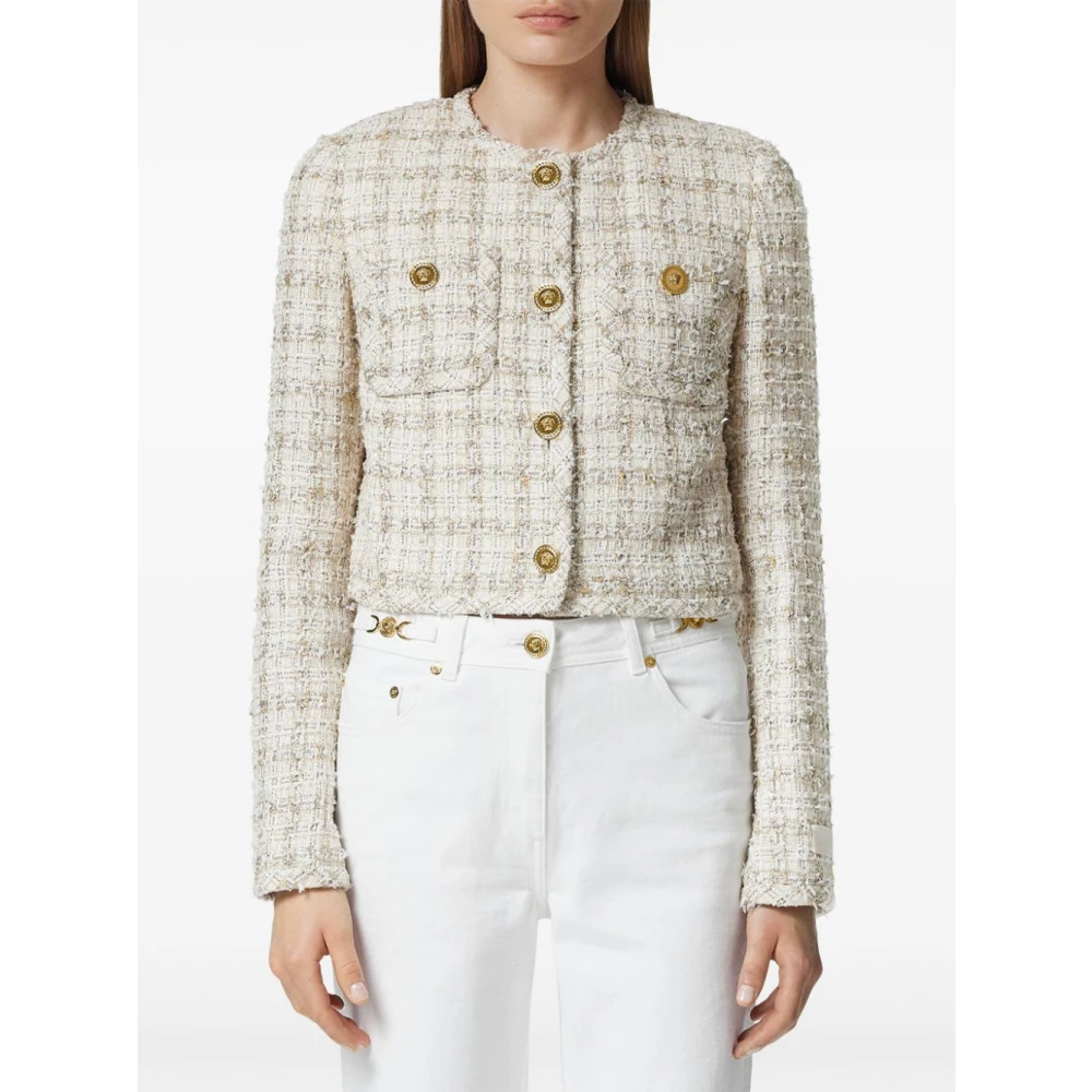Versace Amandel Beige Jas met Medusa Knopen Beige Dames