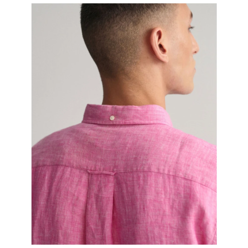 Gant Reguliere Linnen Overhemd met Geborduurd Logo Pink Heren