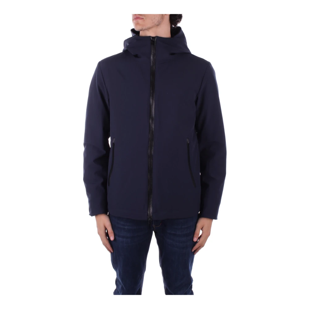 Woolrich Blauwe jas met capuchon en knopen Blue Heren