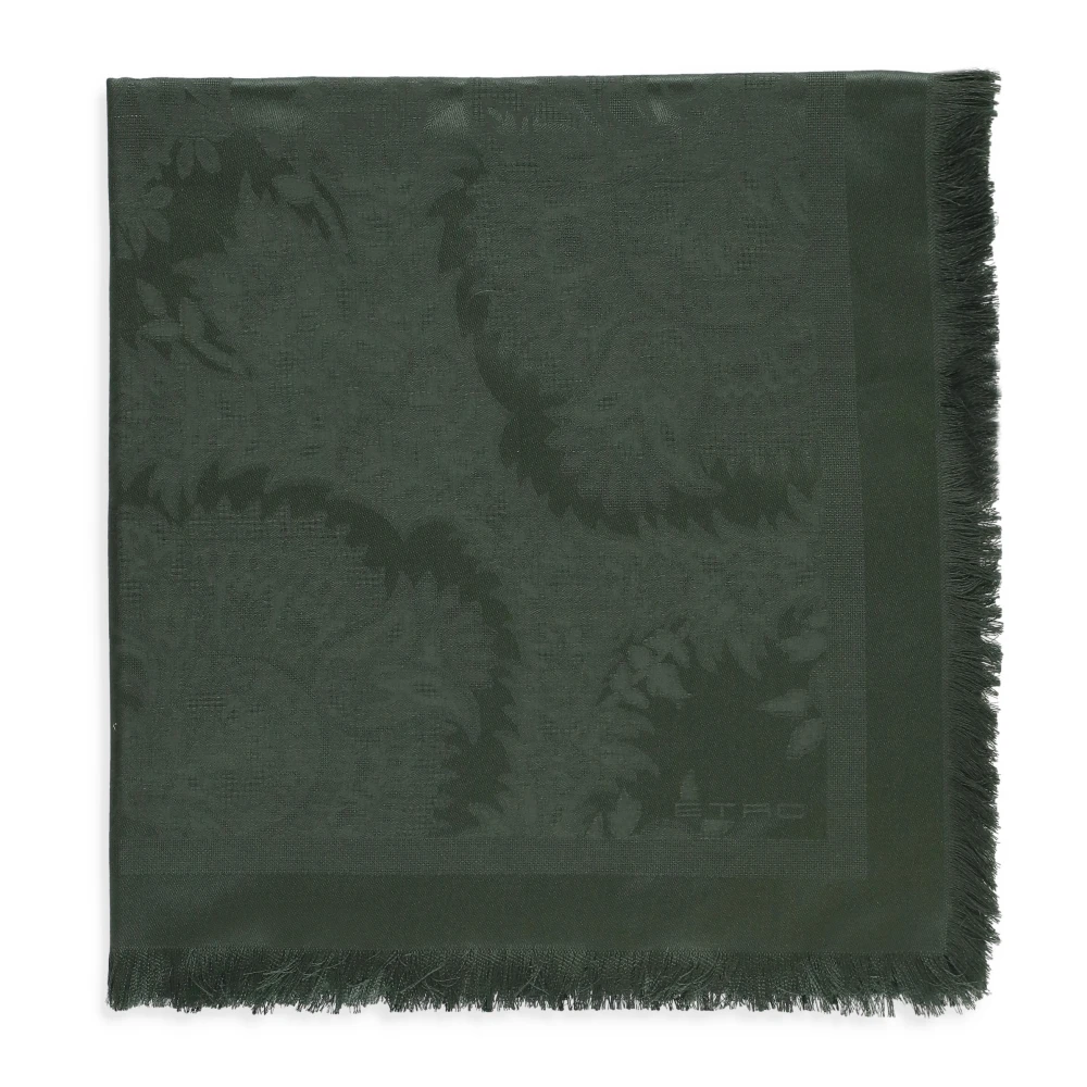 ETRO Groene Wol Zijden Sjaal Micro Franjes Green Dames