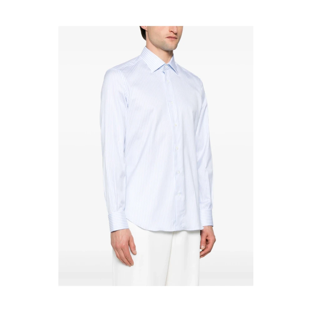 Mazzarelli Lichtblauwe Button-Up Overhemd Lange Mouwen Blue Heren