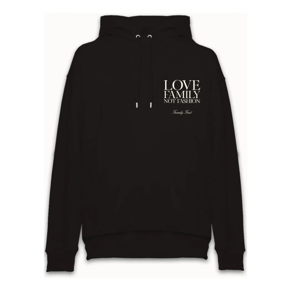 Family First Zwarte katoenen hoodie met geribbelde afwerking Black Heren