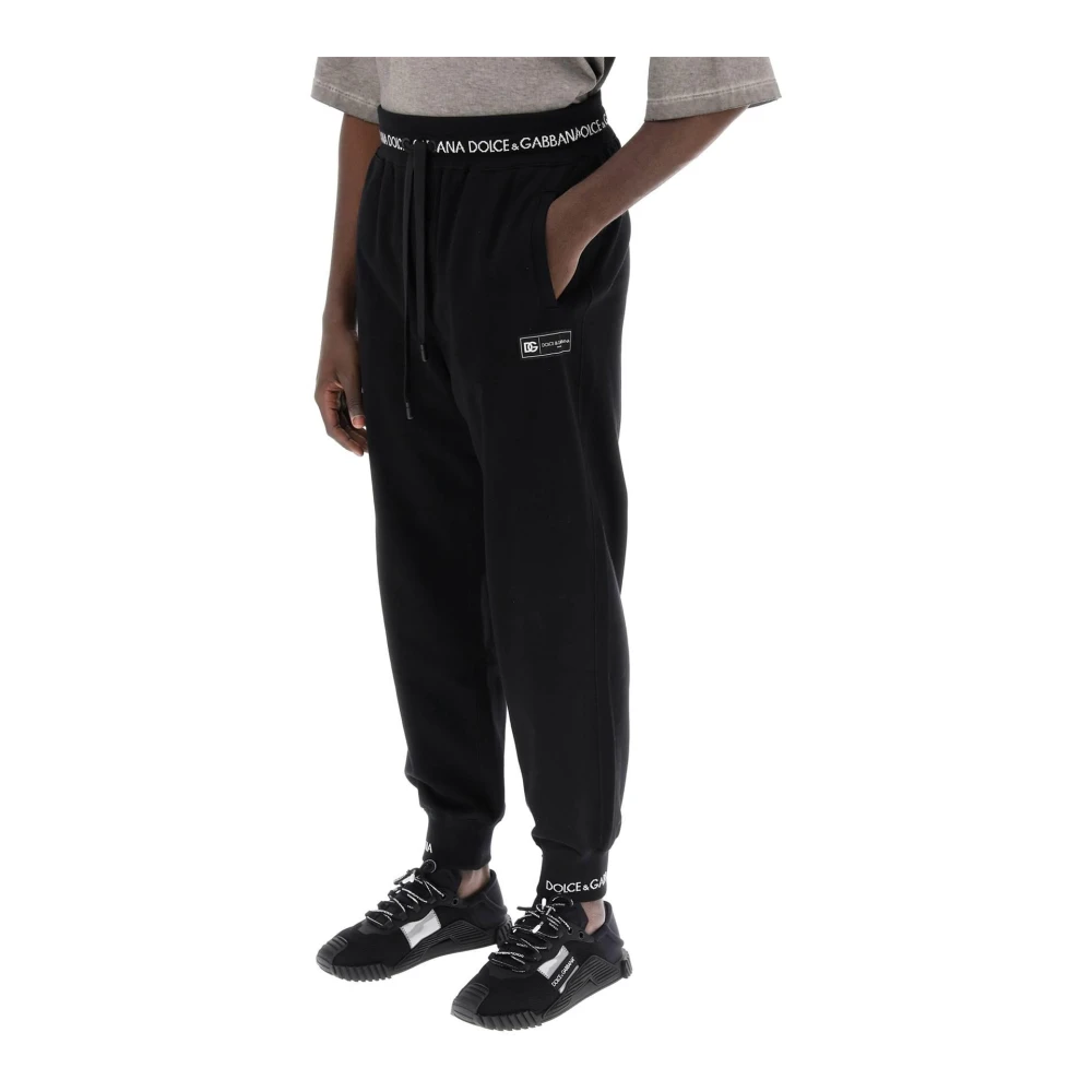 Dolce & Gabbana Sweatpants met logo trim in zachte katoenmix French terry Black Heren