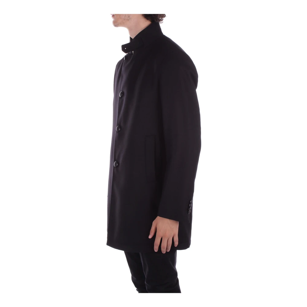Tagliatore Zwarte wollen jas met knoopsluiting Black Heren