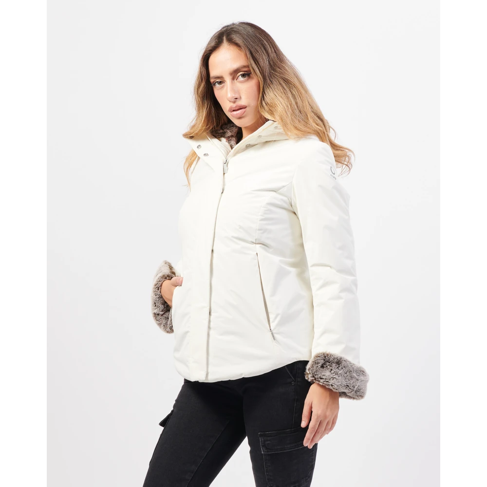 Suns Witte technische jas met imitatiebontvoering White Dames