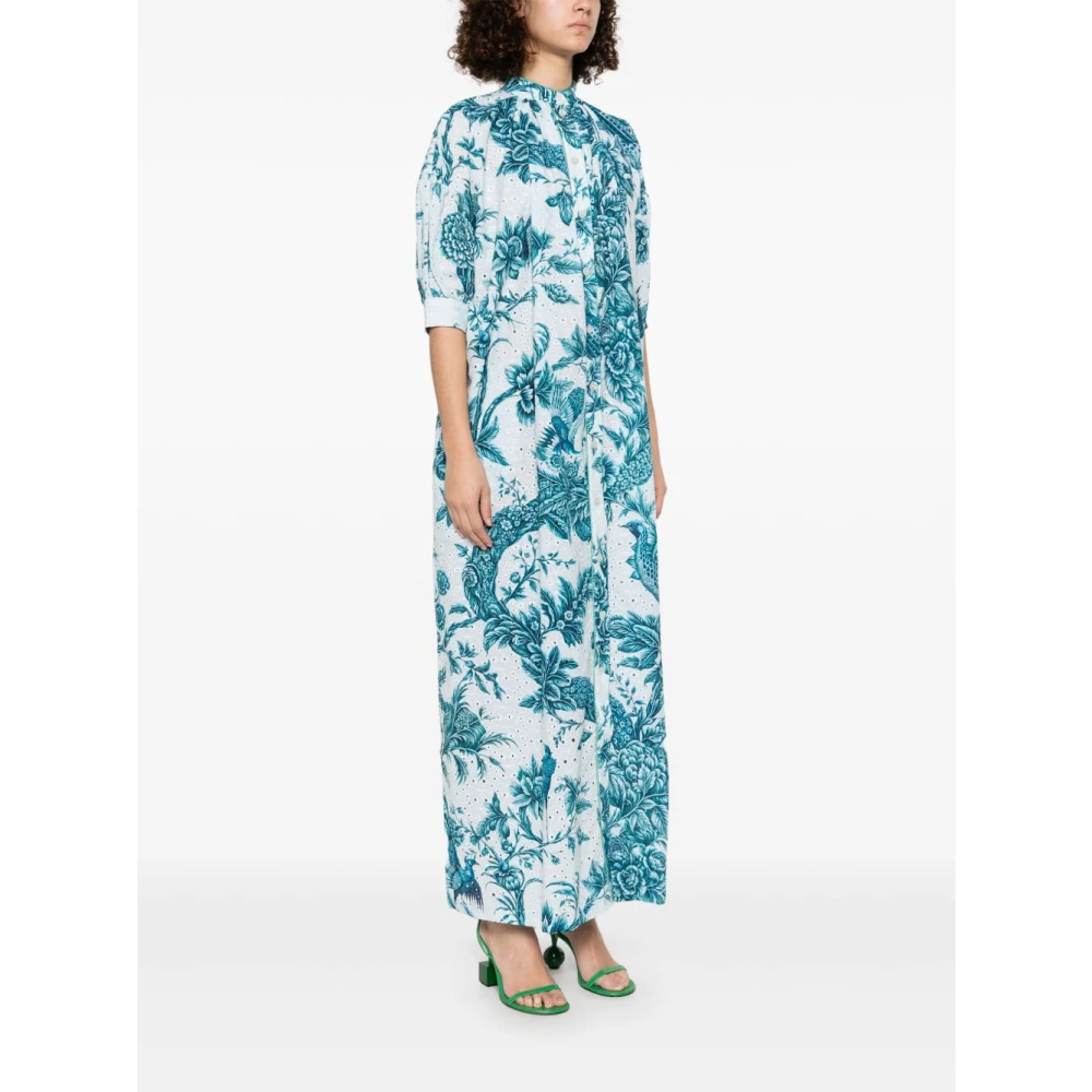 F.r.s For Restless Sleepers Blauwe Bloemenprint Jurk met Knoopsluiting Blue Dames