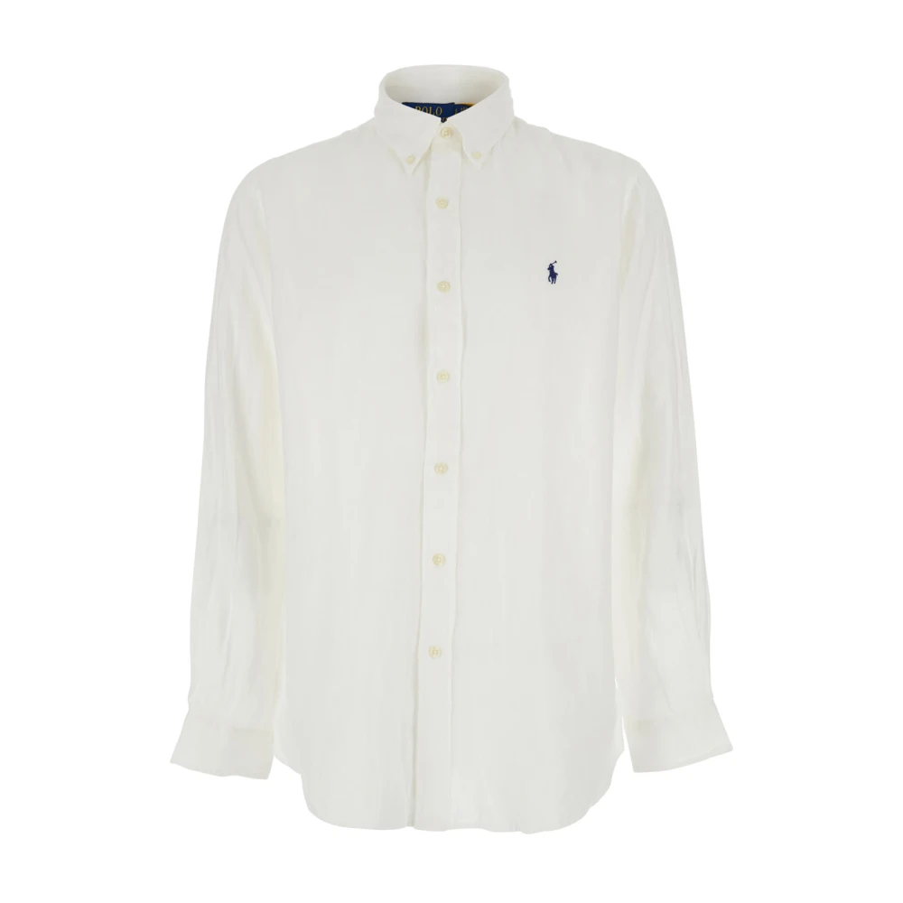 Polo Ralph Lauren Herr Vit Skjortor L, Linne, Custom Fit Lino Skjorta
