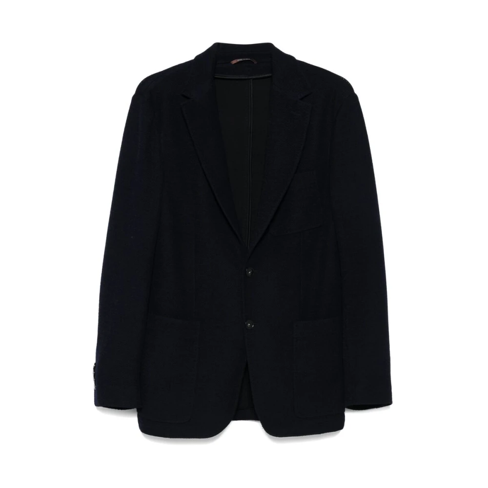 Canali Navy Blauw Wol Bouclé Jas Blue Heren