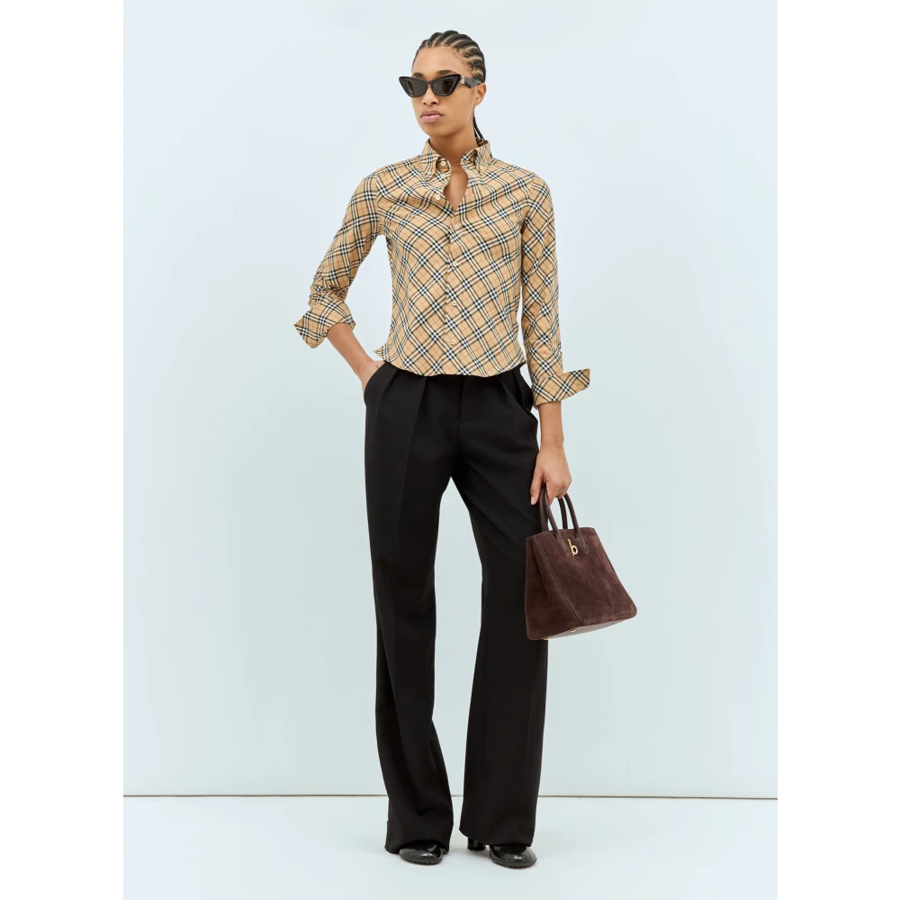 Burberry Klassieke Geruite Katoenen Overhemd Beige Dames