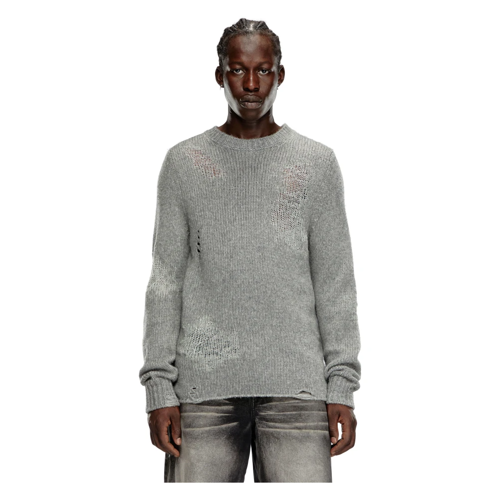 Diesel Mesh Detail Wollen Trui Gray Heren