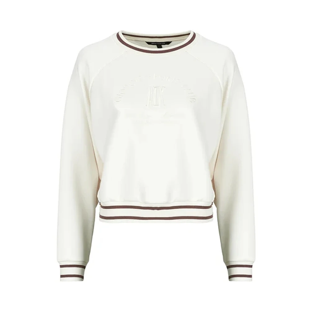Armani Exchange Kvinno Vit Sweatshirts & Hoodies Dam, Xs, Polyester, College-Inspirerad Crewneck Sweatshirt Med Logga Och Profiler