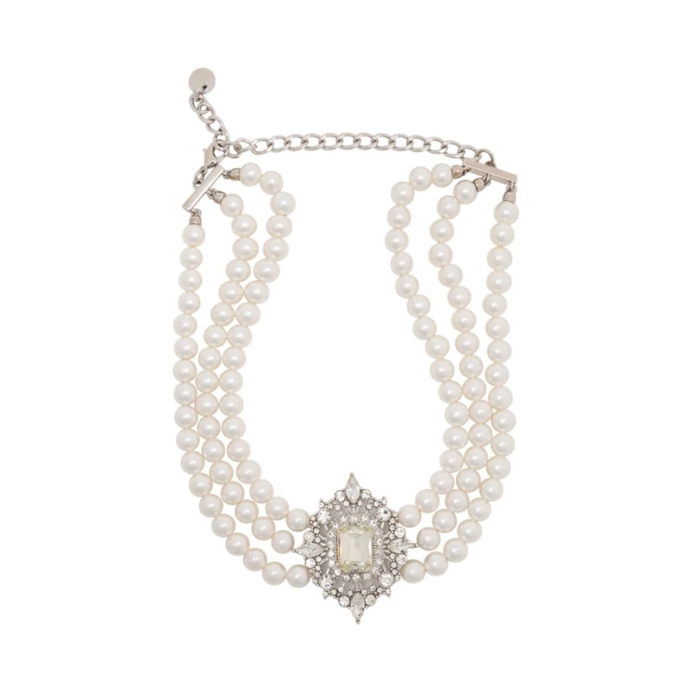 Self Portrait Women's Beige Crystal Pearl Choker