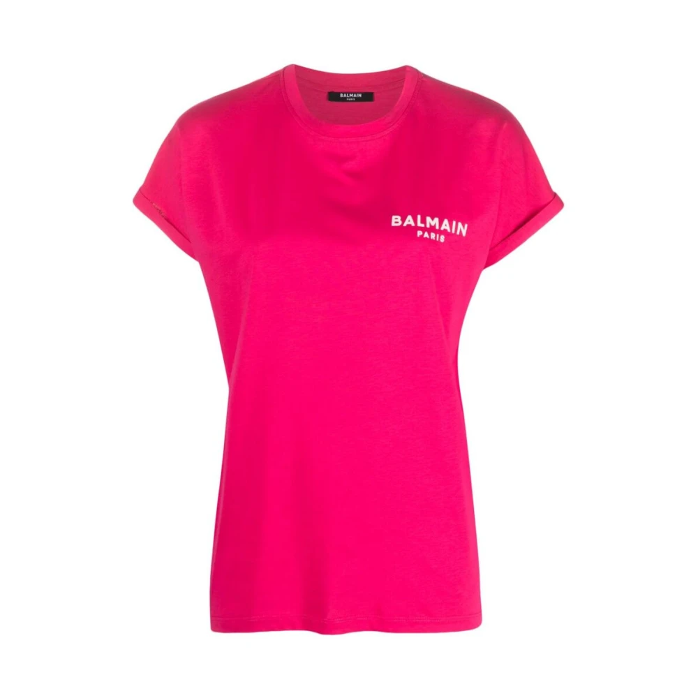 Balmain Fuchsia Roze Logo Print T-shirt Pink Dames
