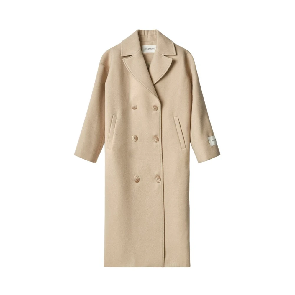 Hinnominate Beige Wollen Jas Dubbel-Borst Lang Beige Dames