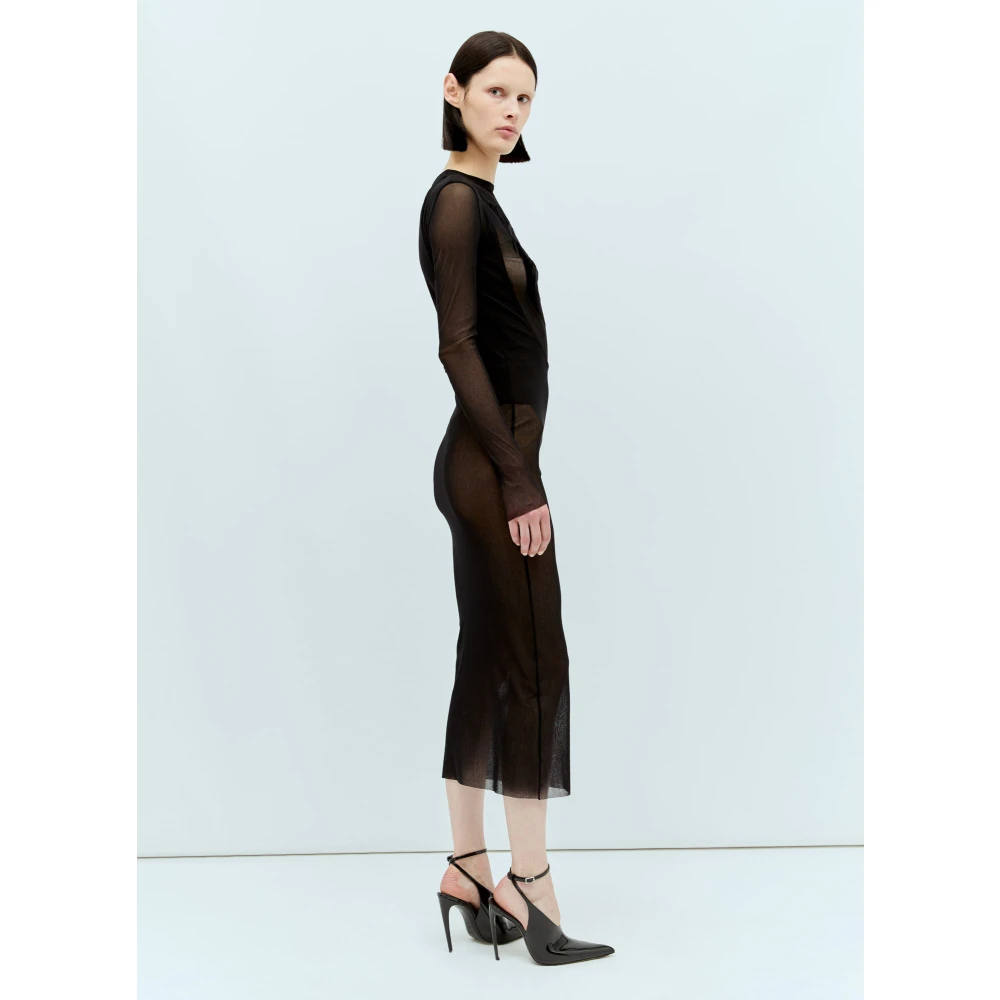 Jean Paul Gaultier Doorschijnende Mesh Rugloze Jurk Ronde Hals Lange Mouwen Black Dames