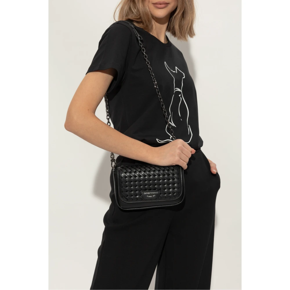 Emporio Armani Schoudertas met decoratief vlechtwerk Black Dames