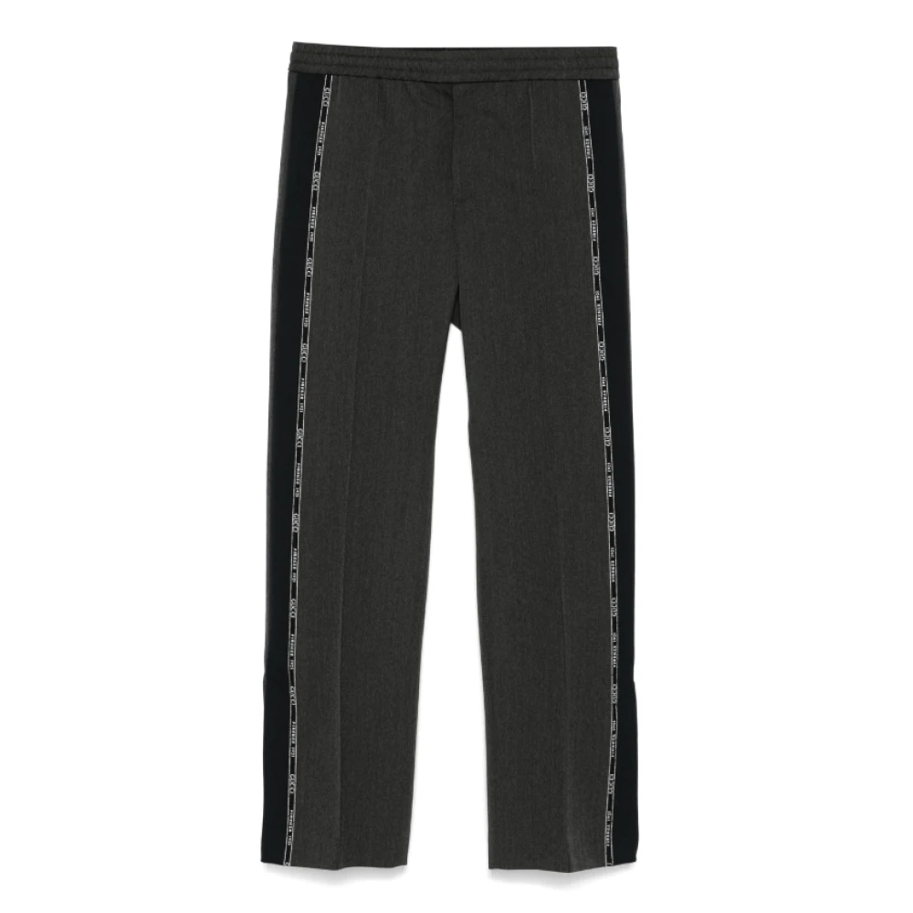 Gucci Logo Trim Wollen Broek Gray Heren
