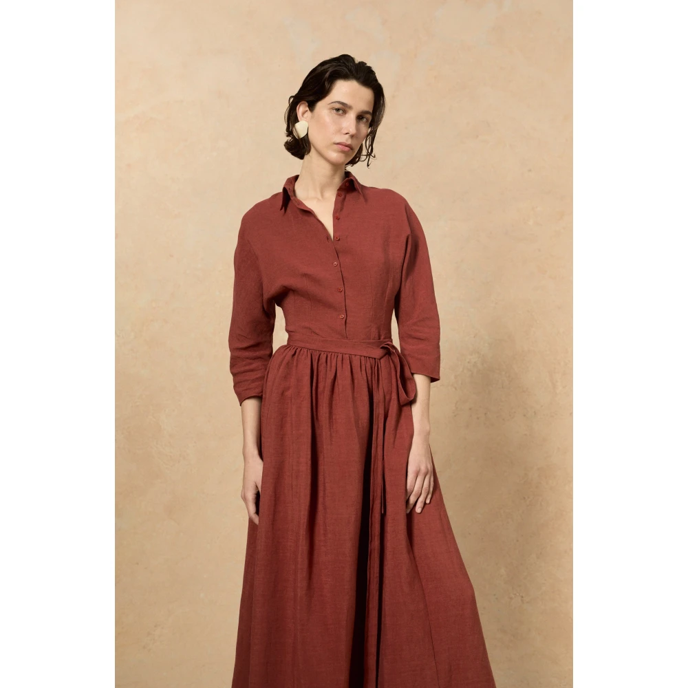 Cortana Rode Linnen Shirt Brown Dames
