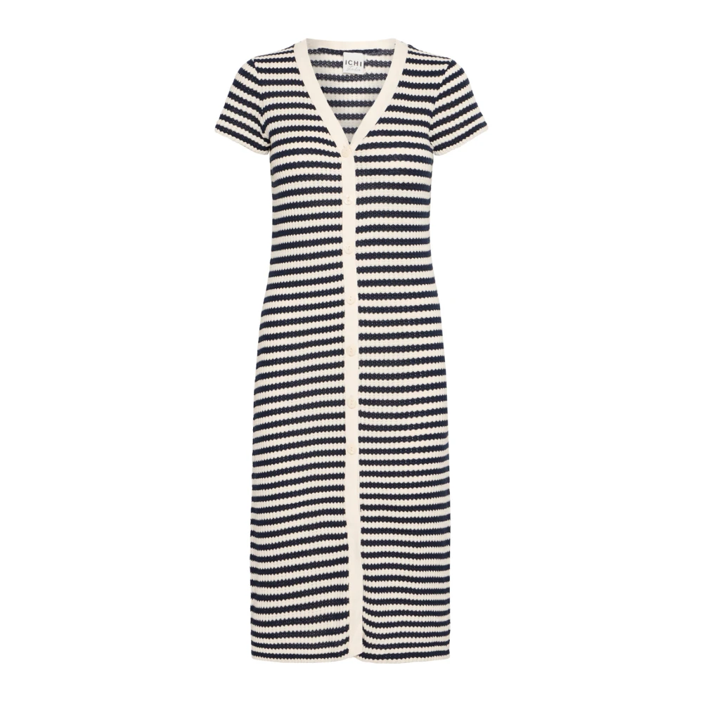 Ichi Gestreepte Gebreide Jurk Total Eclipse Birch Black Dames