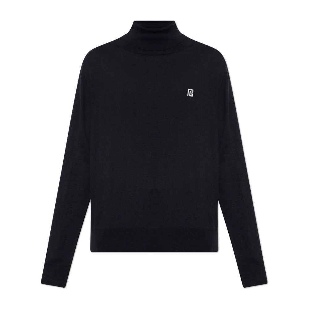 Balmain Uomo Blu - Turtleneck With Logo - Knitwear - L