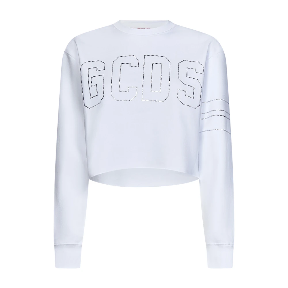 Gcds Logo Crop Sweatshirt White Dames