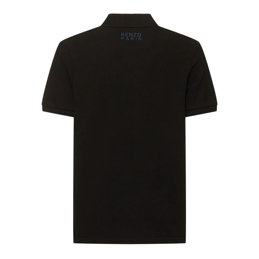 Kenzo Zwarte Poloshirts Voorkant Knoop Korte Mouwen Black Heren