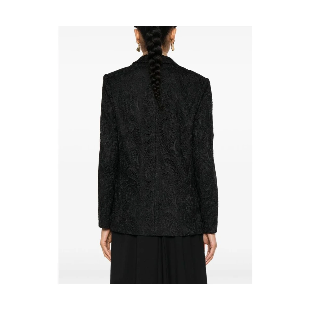 Twinset Zwarte Kant Paisley Jas met Shawl Revers Black Dames