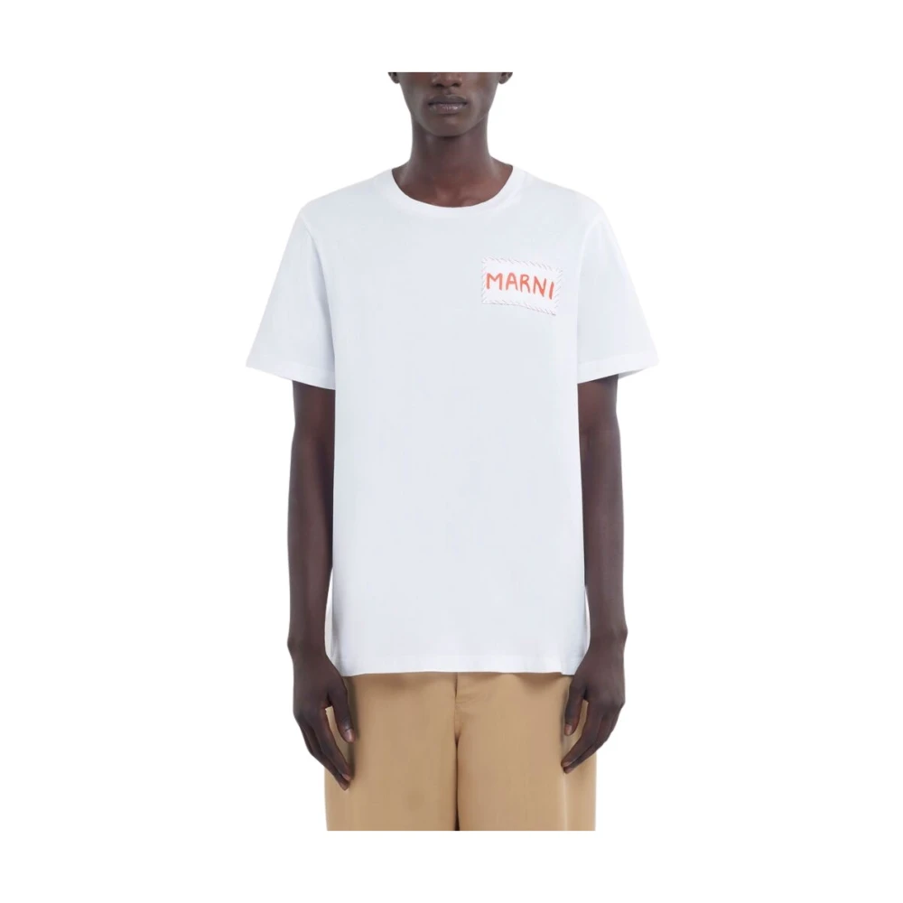 Marni Wit Katoen Logo Print T-shirt White Heren
